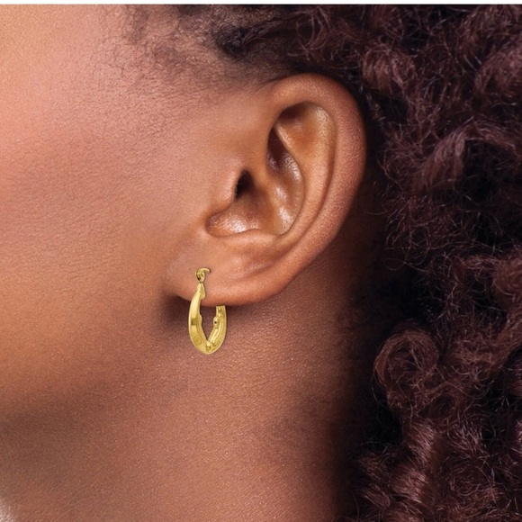 14K Pure Gold Double Dolphin Shaped Motif Hoop Earrings - Picture 10 of 11